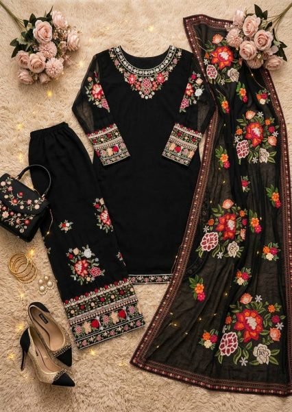Vibrant Black Faux Georgette Salwar Suit with Designer Dupatta For Party Wear Ready To Wear Collection