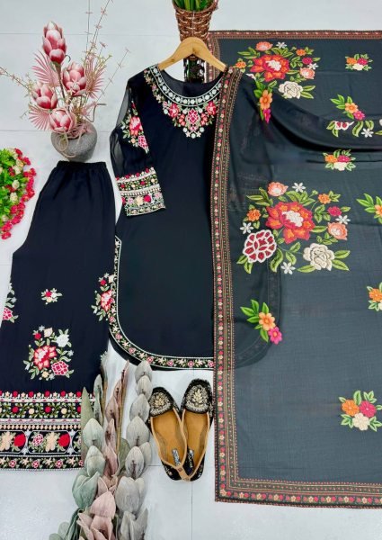 Vibrant Black Faux Georgette Salwar Suit with Designer Dupatta For Party Wear Ready To Wear Collection