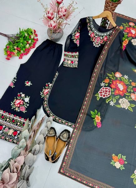 Vibrant Black Faux Georgette Salwar Suit with Designer Dupatta For Party Wear Ready To Wear Collection