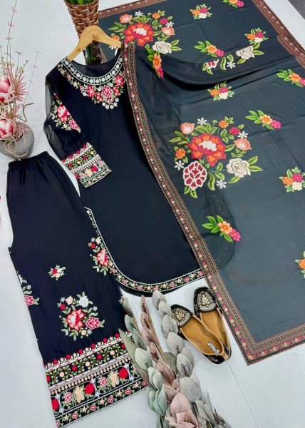 Vibrant Black Faux Georgette Salwar Suit with Designer Dupatta For Party Wear Ready To Wear Collection