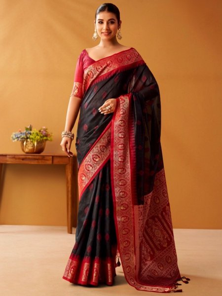 Versatile Black Modal Cotton Saree with Rich Pochampally Pallu and Border 