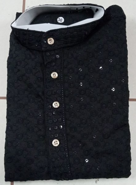Versatile Black Plain Cotton Kurta with Heavy Embroidery for Men Festive Collection Kurta Pajama Wholesale