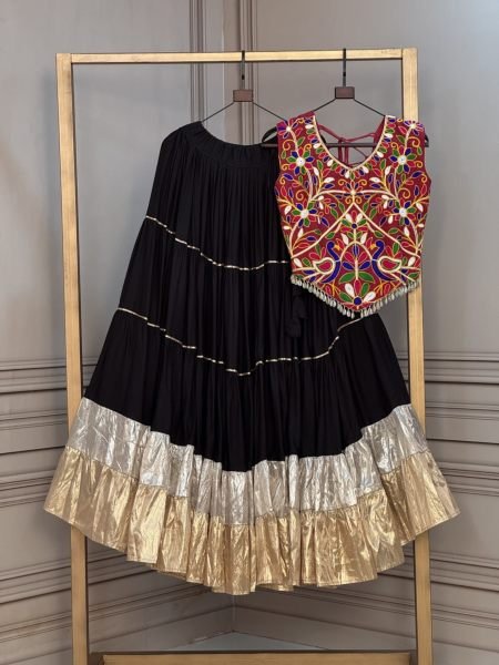 Versatile Black Rayon Lehenga Choli with Lampi Lace and Kutchi Work at Wholesale Rate  Lehenga