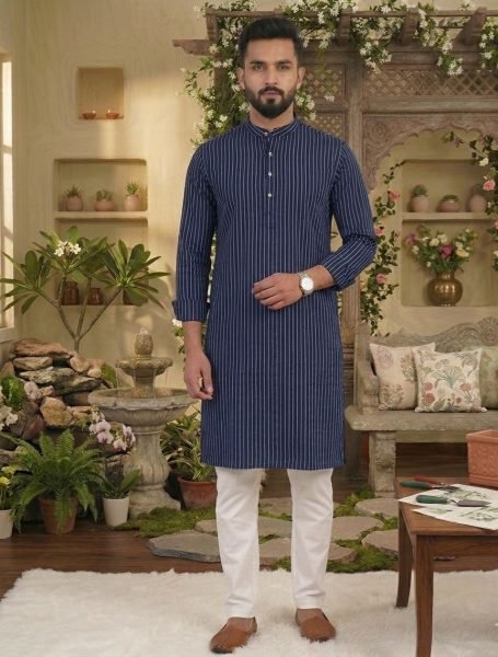 Versatile Blue Comfortable Cotton Kurta for Men with Premium Fabric Quality Kurta Pajama Wholesale