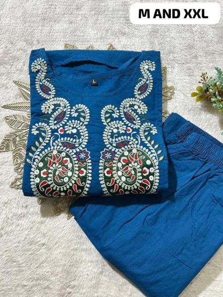 Versatile Blue Designer Cotton Embroidered Cord Set for Festive Wear CO ORD Sets