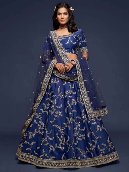 Versatile Navy Blue Heavy Designer Lehenga Choli Set with Matching Blouse Piece  Lehenga