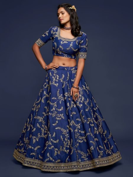 Versatile Navy Blue Heavy Designer Lehenga Choli Set with Matching Blouse Piece Bridal Lehenga Choli