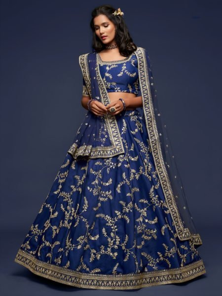 Versatile Navy Blue Heavy Designer Lehenga Choli Set with Matching Blouse Piece Bridal Lehenga Choli
