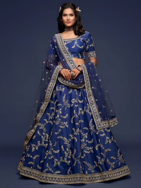 Versatile Navy Blue Heavy Designer Lehenga Choli Set with Matching Blouse Piece Bridal Lehenga Choli
