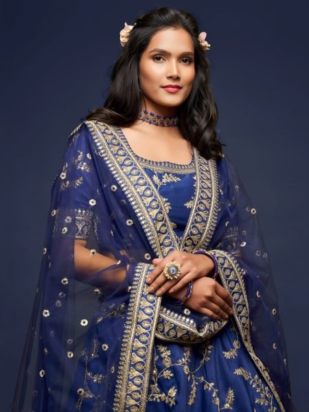 Versatile Navy Blue Heavy Designer Lehenga Choli Set with Matching Blouse Piece Bridal Lehenga Choli