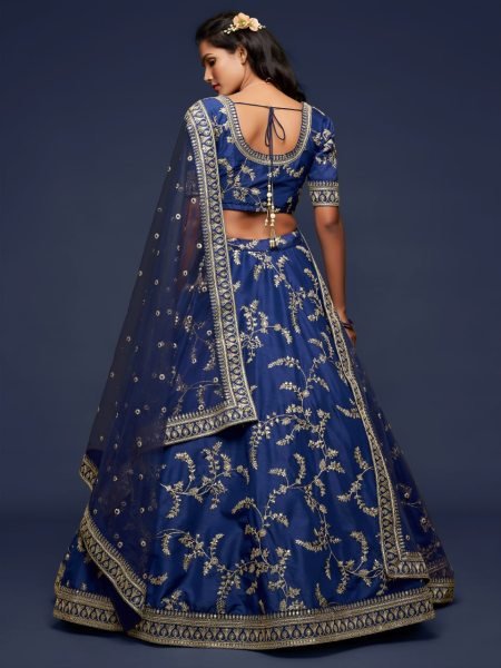 Versatile Navy Blue Heavy Designer Lehenga Choli Set with Matching Blouse Piece Bridal Lehenga Choli