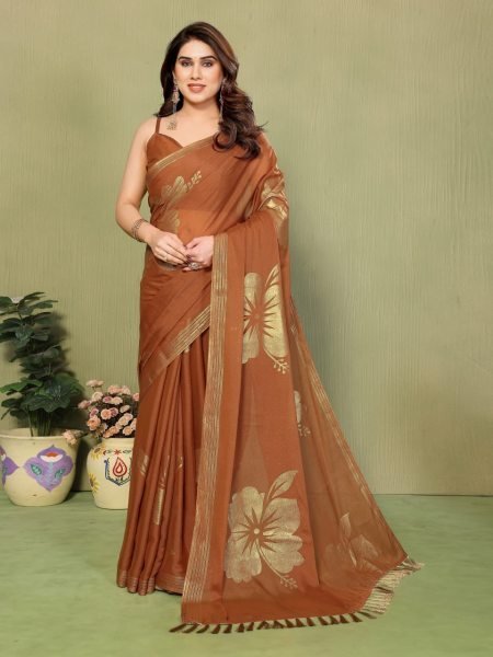 Versatile Brown Georgette Silk Saree for Daily and Casual Wear at Best Price Silk Sarees Wholesale