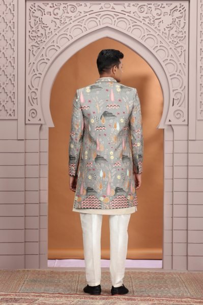Versatile Cream Party Wear Kurta Pajama Set with Computer Thread Embroidery Style Kurta Pajama Wholesale
