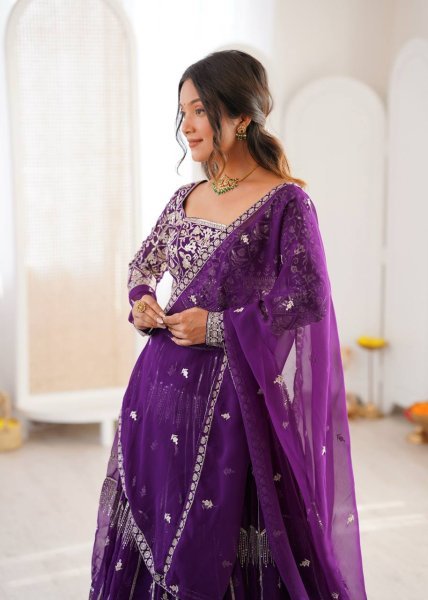 Versatile Deep Purple Tiered Lehenga with Silver Zari Embroidery  Bridal Lehenga Choli