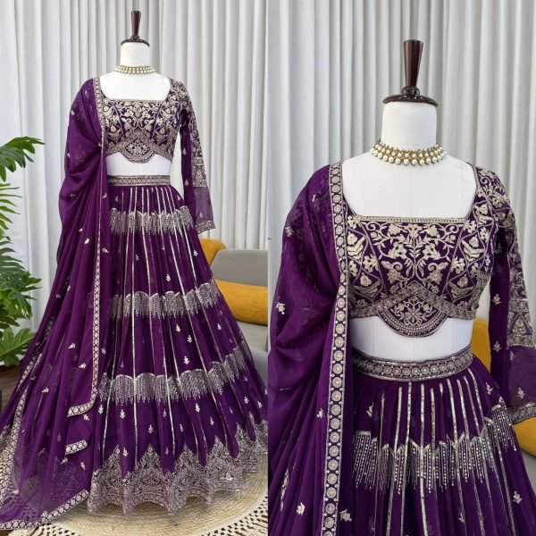 Versatile Deep Purple Tiered Lehenga with Silver Zari Embroidery  Bridal Lehenga Choli