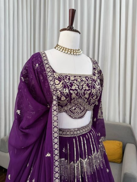 Versatile Deep Purple Tiered Lehenga with Silver Zari Embroidery  Bridal Lehenga Choli