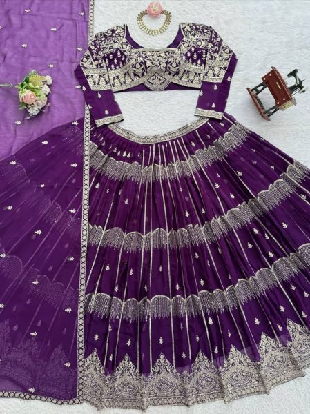 Versatile Deep Purple Tiered Lehenga with Silver Zari Embroidery  Bridal Lehenga Choli