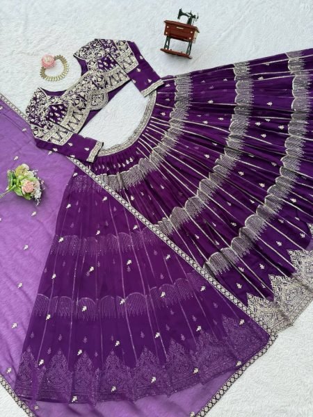 Versatile Deep Purple Tiered Lehenga with Silver Zari Embroidery  Bridal Lehenga Choli