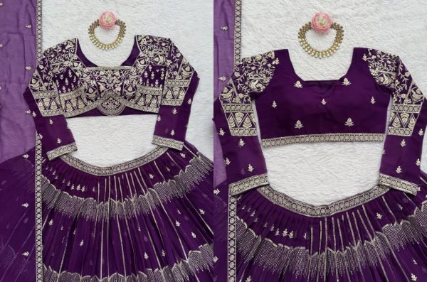 Versatile Deep Purple Tiered Lehenga with Silver Zari Embroidery  Bridal Lehenga Choli