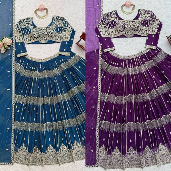 Versatile Deep Purple Tiered Lehenga with Silver Zari Embroidery  Bridal Lehenga Choli