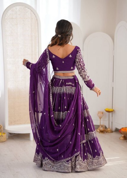 Versatile Deep Purple Tiered Lehenga with Silver Zari Embroidery  Bridal Lehenga Choli