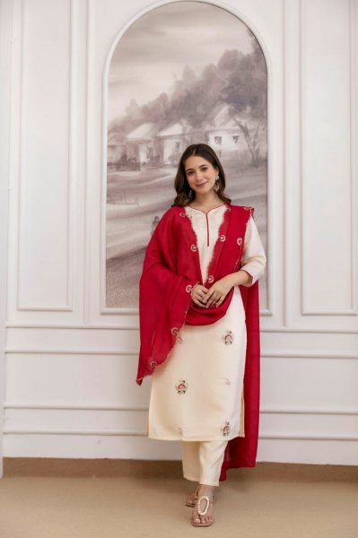 Versatile Embroidered Chanderi Silk Kurta Pant with Heavy Work Dupatta for Daily Wear  Straight Cut Long Kurtis