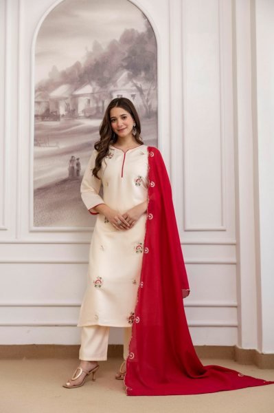 Versatile Embroidered Chanderi Silk Kurta Pant with Heavy Work Dupatta for Daily Wear  Straight Cut Long Kurtis