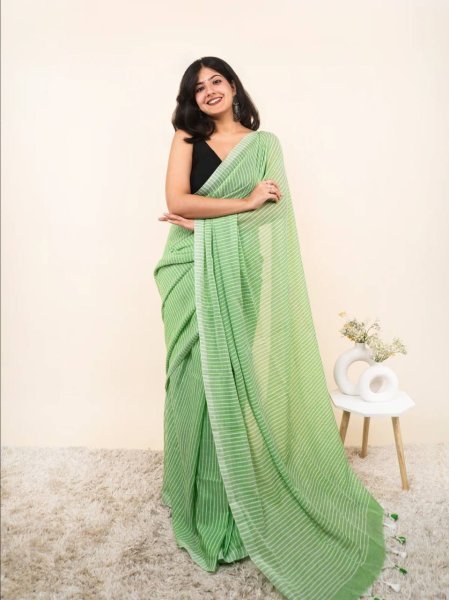 Versatile Green Linen Cotton Digital Printed Saree with Matching Blouse For Festival Printed Cotton Sarees Wholesale