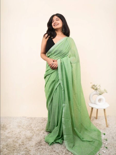 Versatile Green Linen Cotton Digital Printed Saree with Matching Blouse For Festival Printed Cotton Sarees Wholesale