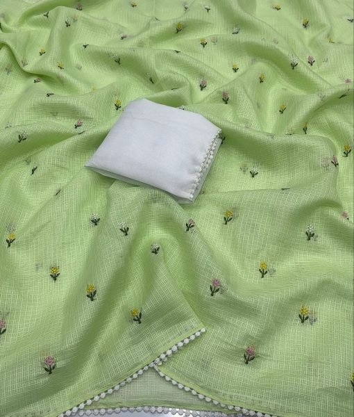 Versatile Green Stylish Kota Saree with Lace Border and Rangoli Blouse Embroidery Sarees Wholesale