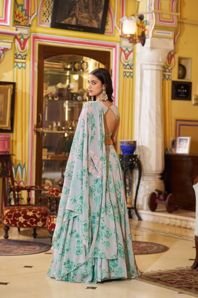 Versatile Green Women's Ethnic Georgette Lehenga with Matching Blouse  Designer Lehenga Choli