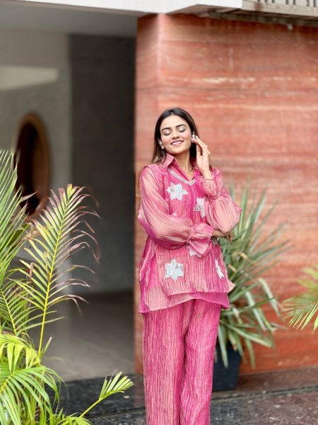 Versatile Hot Pink Designer Rich Salsa Matching Top and Palazzo Set For Rakhi CO ORD Sets