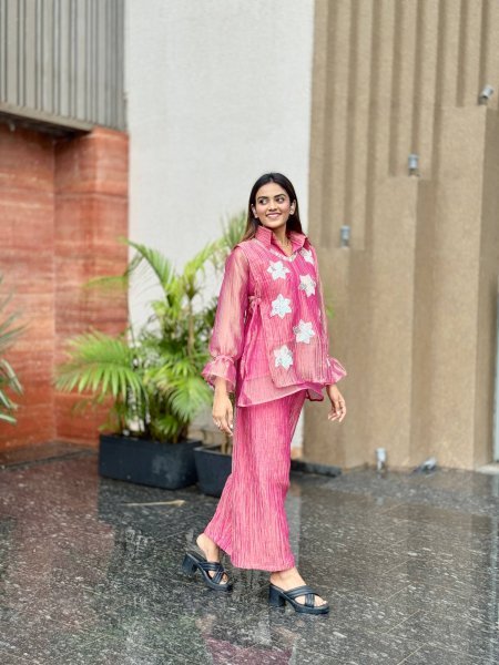 Versatile Hot Pink Designer Rich Salsa Matching Top and Palazzo Set For Rakhi CO ORD Sets