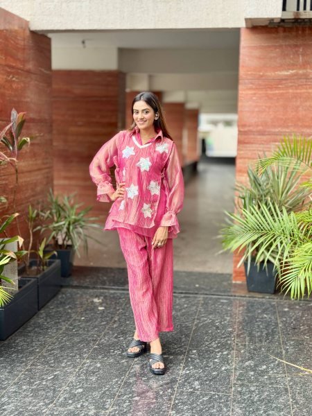 Versatile Hot Pink Designer Rich Salsa Matching Top and Palazzo Set For Rakhi CO ORD Sets