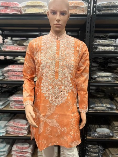 Versatile Orange Shimmer Silk Men’s Kurta with Semi Cotton Chudidar at Manufacturer Rate Kurta Pajama Wholesale