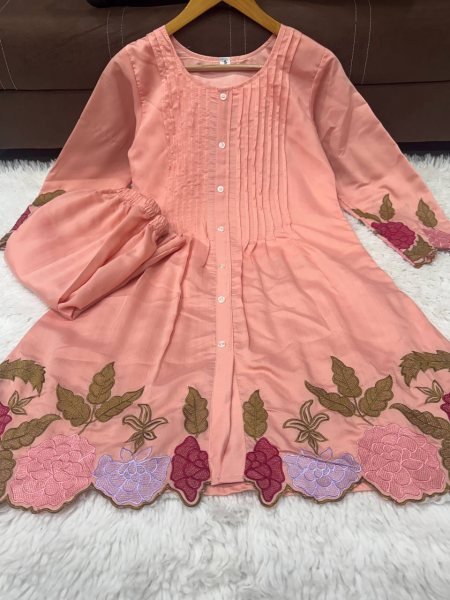 Versatile Peach Chanderi Silk Embroidered Co Ord Set for Office and Casual Wear CO ORD Sets