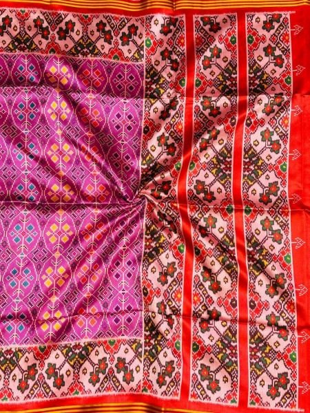 Versatile Pink Festive Wear Patola Silk Double Ikkat Saree with Lagadi Pallu For Manufacturers Rate Sarees 