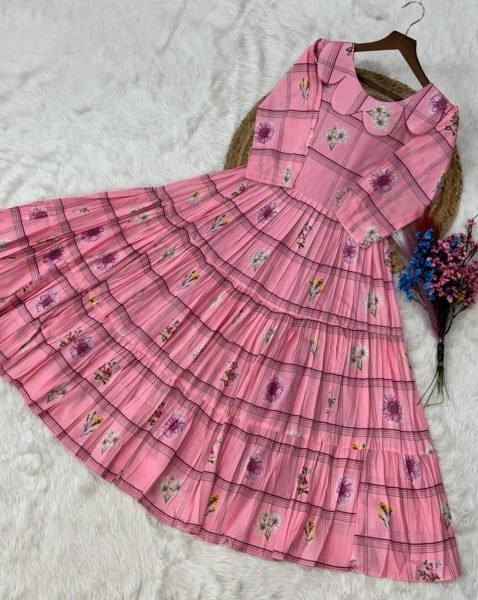 Versatile Pink Silk Kurti with Gingham Print and Puff Sleeves Western Ladies Top Wholesale