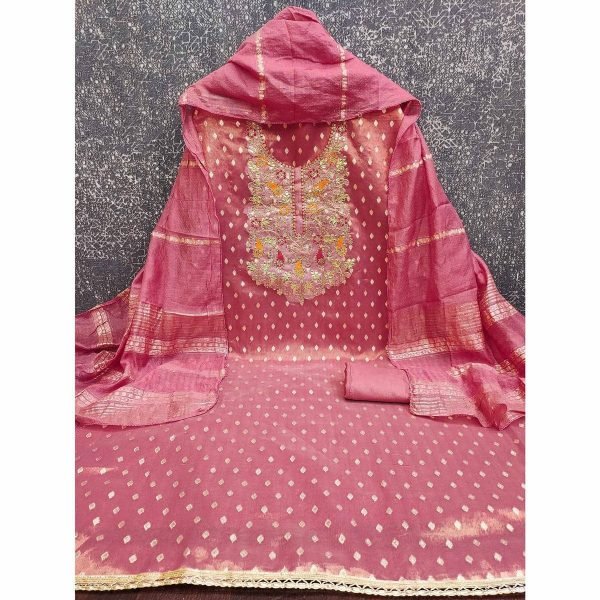 Versatile Pink Simmer Silk Jacquard Booti Suit Set with Chanderi Dupatta at Manufacturer  Color Set Matching Dress Material Wholesale