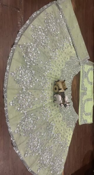 Versatile Pista Designer Lehenga Set with Intricate Mirror and Floral Embroidery Designer Lehenga Choli