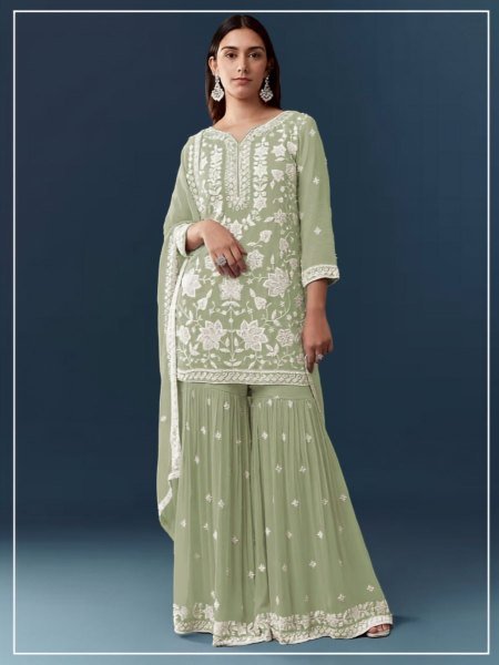 Versatile Pista Stylish Women Suit Set with Heavy Handwork and Sequins Finish Salwar Kameez
