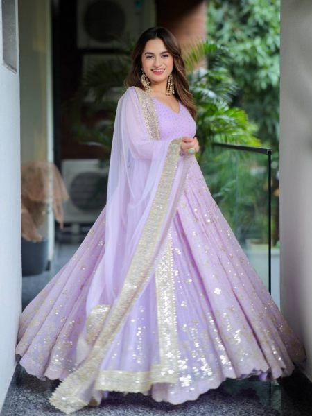 Versatile Purple Faux Blooming Anarkali Suit Set with Heavy Sequins and Zari Embroidery 