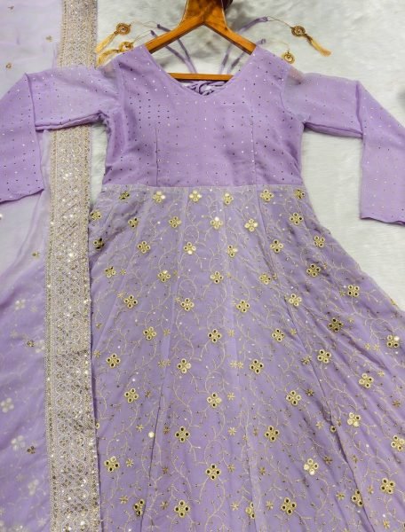 Versatile Purple Faux Blooming Anarkali Suit Set with Heavy Sequins and Zari Embroidery Ready To Wear Collection