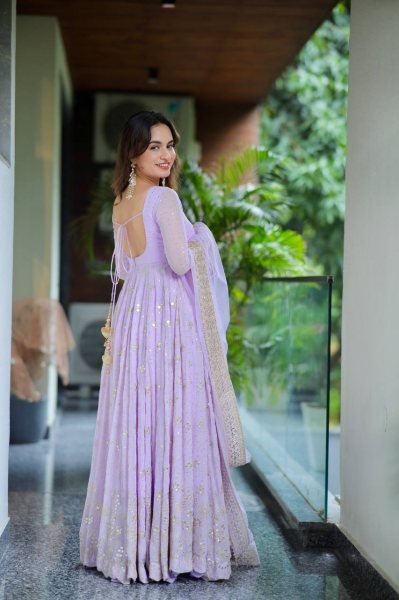 Versatile Purple Faux Blooming Anarkali Suit Set with Heavy Sequins and Zari Embroidery Ready To Wear Collection