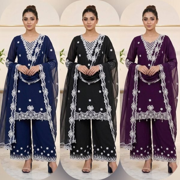 Versatile Purple Georgette Palazzo Suit with Heavy Sequence Embroidery Work Kurta For Party Wear Ready To Wear Collection