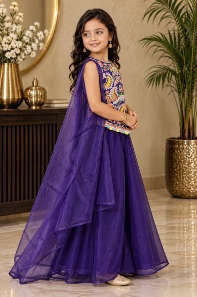 Versatile Purple Girls Twill Net Sharara Kurta Set with Net Dupatta at Wholesale Rate Girls Wear