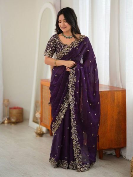 Versatile Purple Party Wear Fendy Silk Saree with Thread and Sequin Work at Wholesale Rate 