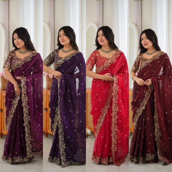 Versatile Purple Party Wear Fendy Silk Saree with Thread and Sequin Work at Wholesale Rate Silk Sarees Wholesale