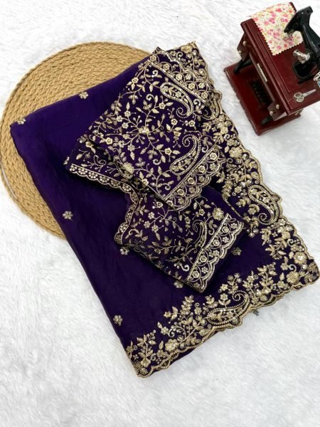 Versatile Purple Party Wear Fendy Silk Saree with Thread and Sequin Work at Wholesale Rate Silk Sarees Wholesale