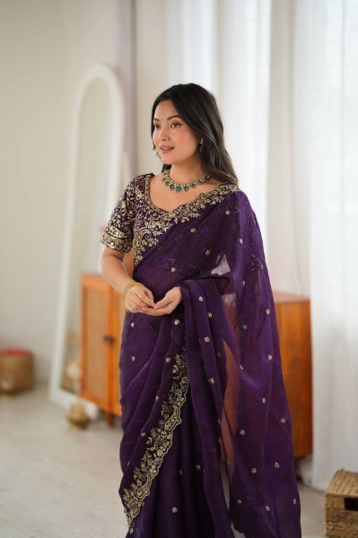Versatile Purple Party Wear Fendy Silk Saree with Thread and Sequin Work at Wholesale Rate Silk Sarees Wholesale